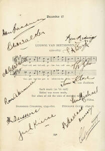 AUTOGRAPHS: "The Music of the Poets - The Musicians' Birthday Book" [London, 1908], with fabulous collection of 863 autographs, mostly musicians, noted Clara Butt, Noel Coward, Peter Dawson, Percy Grainger, Robert Helpmann, Gladys Moncrief, Nellie Melba, 