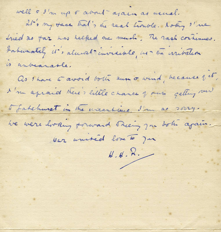 HENRY HANDEL RICHARDSON (Ethal Florence Lindesay Richardson,  1870-1946: Australian author): 1911 postcard & 1942 letters (2), all signed H.H.R. Together with 1957 invitation & leaflet to plaque unveiling in the author's honour; pictures/photo (3); collec