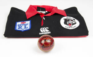 SPORT: Cricket ball signed and endorsed by Shane Warne; plus North Sydney Bears jersey with 31 signatures.