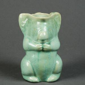 MELROSE WARE: Koala jug glazed in green with black backstamp. 14cm. VG condition