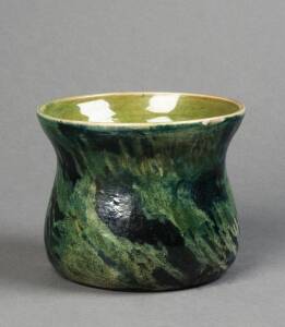 MERRIC BOYD: Windswept abstract landscape vase glazed in green & blue. Incised signature dated 1937. VG condition