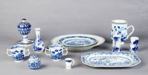 CHINESE CERAMICS: Group of 12 pieces of blue & white porcelain & earthen ware plates, vases & cups. Circa 19th & 20th century