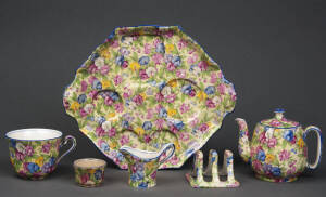 ROYAL WINTON: "Sweet Pea" patterned 6 piece breakfast set (some crazing)