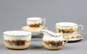ROYAL DOULTON: Coaching scene porcelain tea ware. 21 pieces