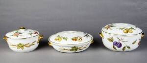 Royal Worcester "Evesham" patterned group of 3 oven to table tureens.