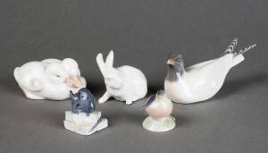 ROYAL COPENHAGEN: Danish Porcelain animals comprising; rabbit, mouse, finch, gull, & duckling group. 4cm to 13cm. VG condition.