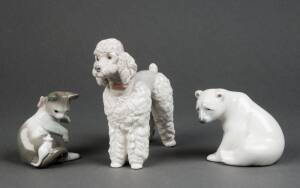 LLADRO: Spanish porcelain animals comprising; Polar bear, French poodle, cat & mouse group. 8cm to 14cm. VG condition