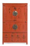 A Chinese red lacquer cabinet