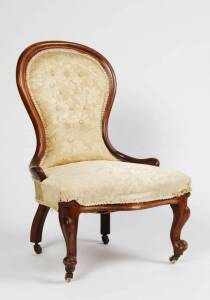 Victorian era, cedar ladies chair upholstered in gold brocade fabric c1880s.