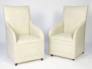 Pair of ivory coloured Ostrich leather armchairs purchased from Reidel Imports of Hawthorn