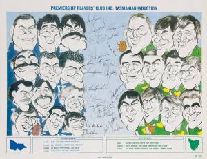 PREMIERSHIP PLAYERS' CLUB: 2002 "Premiership Players' Club Inc. Tasmanian Induction" posters (2), each with 23 signatures including Terry Daniher, Alex Jesaulenko, Peter Hudson, Darrel Baldock & Royce Hart.