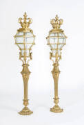 Stunning pair of lamp fixtures from Melbournes historic PRINCESS THEATRE. Ormolu & bevelled glass topped with crowns. VG condition