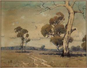 ALEXANDER McCLINTOCK (1869-1922): Australian school rural scene watercolour signed & dated '09 lower left, gilt framed. 29cm x 22cm   