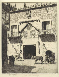 SIR LIONEL LINDSAY (1874-1961): Etching "Casa Del Cordon Burges" pencil signarture & title lower margin. Not famed, 32 x 26cm.