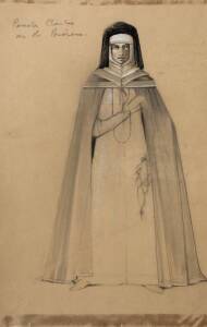 LOUNDON SAINTHILL: Theatre costume design from The Canterbury Tales c1967  "The Prioress" pencil & watercolour, framed. 50cm x 37cm