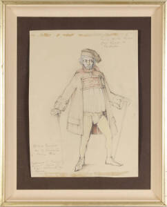 LOUDON SAINTHILL: Theatre costume design for The Canterbury Tales c1967, "The Carpenter", pencil watercolour & gouache, framed. 50cm x 37cm