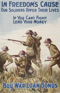 WW1 period Australian war loans poster. Art work by Jim Hannan, printed by Osboldstone & Co [Melb]. 77 x 51 cm. Condition C