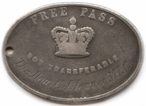 c. 1880's Victorian Railways Free Pass in white metal.