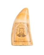 A scrimshaw whale's tooth with tall ship and portrait of King Richard II on reverse, 19th Century. 13.5cm.NB: This lot has been identified at the time of cataloguing as containing organic material which may be subject to restrictions regarding export.  - 2