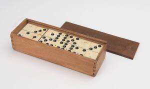 Dominoes, whalebone and ebony in timber box, 19th Century