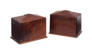 A Pair of Australian cedar tea caddies, 19th Century. 15cm high, 19cm wide, 13cm deep