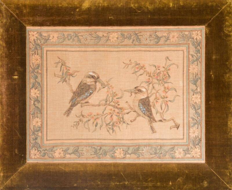 A finely painted tapestry of two Kookaburras and Australian flora, late 19th Century