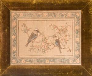 A finely painted tapestry of two Kookaburras and Australian flora, late 19th Century