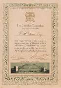 SYDNEY HARBOUR BRIDGE: Certificate from the Executive Committee for the Sydney Harbour Bridge Celebrations signed by the Chairman of the Committee and the Lord Mayor of Sydney, Samuel Walder; dated 19 March 1932; 31.5 x 21.5cms. (faults, but no losses).