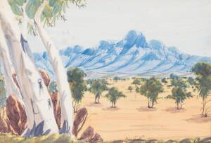 ALBERT NAMATJIRA (Jnr): Hermannsberg school landscape, watercolour on paper, signed lower right. 23 x 34cm