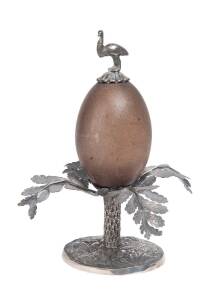 An Australian silver and emu egg ornament, late 19th Century. 25cm