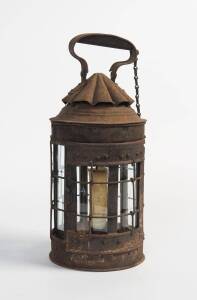 Miner's candle lantern, metal and glass, 19th Century. 39cm. Provenance: Private collection Ballarat