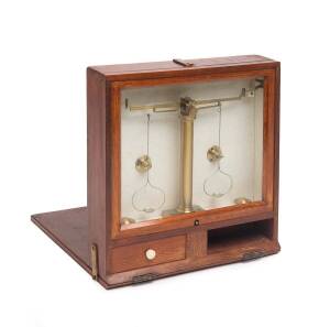 Prospectors portable assay balance by Certling of London circa 1890. 23cm high, 22.5cm wide, 5.5cm deep