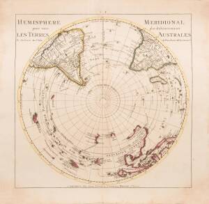 SOUTHERN HEMISPHERE: COVENS & MORTIER, [Amsterdam, 1730". "Hemisphere meridional pour voir plus distinctement Les Terres Australes par Guillaume del'Isle de l'Academie Rle. des Sciences"; outline colour. 44cm diameter.Shows the tracks of explorers to 1708