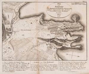 SYDNEY: "Plan von Sydney der Hauptstadt der Englischen Colonien in Australien" [Prague, 1815] by Dr F. Lindner (after Lesueur). This German plan of Sydney is based upon Charles Alexandre Lesueur's map of 1811.