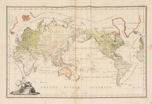 "Mappamondo in Projezione di Mercator" world map by Franeschini [Italy, 1838], size 44x29cm. Fair condition.