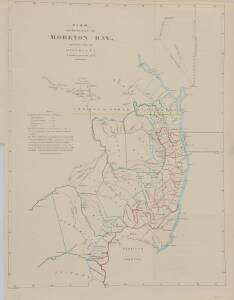 MORETON BAY: J. ARROWSMITH: "Plan of the district of Moreton Bay and of the adjacent districts,  (Estimated area 136 000 sq. mles). c 1851; 58 x 44 cm. Outline colour.Originally published with "Further correspondence on the subject of convict discipline a