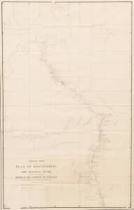 "Northern Sheet of the Plan of Discoveries by John McDouall Stuart, showing his route across the Centre of the Continent of Australia" by Stuart [Adelaide, 1866], window mounted, framed & glazed, overall 68x100cm.