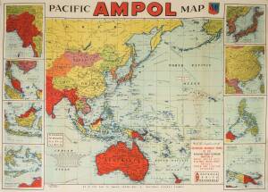 "Ampol Pacific Map" published for Australian Motorists Petrol Co.Ltd by Gregory Publishing [Sydney, 1942], size 64x66cm.