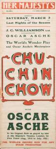 c1920's Australian theatre poster "Chu Chin Chow" with Oscar Asche at Her Majesty's Theatre directed by J.C.Williamson. Mounted in double sided display with c1923 Theatre Royal [Melbourne] poster verso "Miss Gertrude Elliott....Woman To Woman, and Enter M