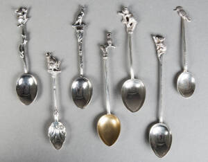 AUSTRALIANA: Group of 7 silver spoons with Australian fauna tops; Kookaburras (2), Koalas (3), Kangaroos (2).