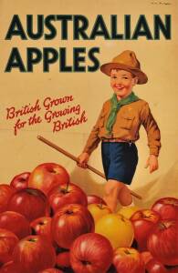 "AUSTRALIAN APPLES British Grown for the Growing British"" c. 1935 colour lithograph laid down on linen; 74.5 x 49cms.