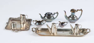 "Georgian Miniatures" sterling silver 5 piece tea service in original box. By David Hollander & sons of Birmingham c1973; PLUS Peruvian 925 silver miniature tea set.