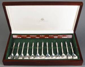 The Apostle Spoons: Set of 13 sterling silver spoons in presentation box issued by the Birmingham Mint c1977. 440 grams total. Excellent condition