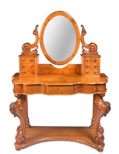 A huon pine Victorian dressing table, circa 1870. 160cm high, 125cm wide, 58cm deep