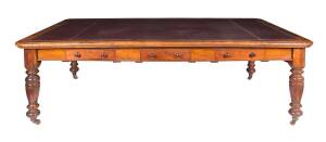 An Australian blackwood library table with 3 drawers and burgundy leather insert top, late 19th Century