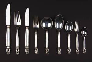 GEORG JENSEN: "Acorn" patterned cutlery. Two place settings of 8 pieces each plus set of 6 tea spoons.