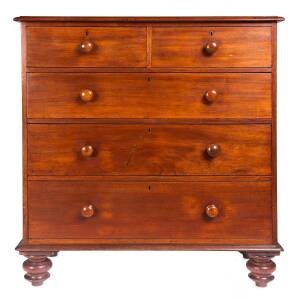 An Andrew Lenehan five drawer chest, full cedar construction, stamped "A. LENEHAN", circa 1850's. 118cm high, 111cm wide, 50cm deep