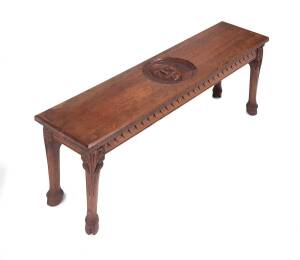 WILLIAM HOWITT: Occasional table, carved jarrah with portrait carved top. PROVENANCE: Hardey family collection, Western Australia