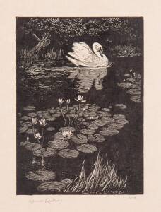 LIONEL ARTHUR LINDSAY [1874-1961]: The Swan, woodblock ed. 100, signed and editioned to margin, 10 x 7 cm