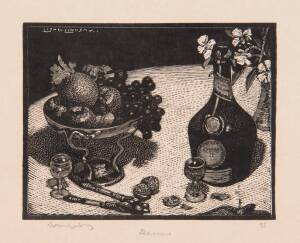 LIONEL ARTHUR LINDSAY [1874-1961]: Dessert, woodblock ed. 38, signed, titled and editioned to margin, 7.5 x 9 cm